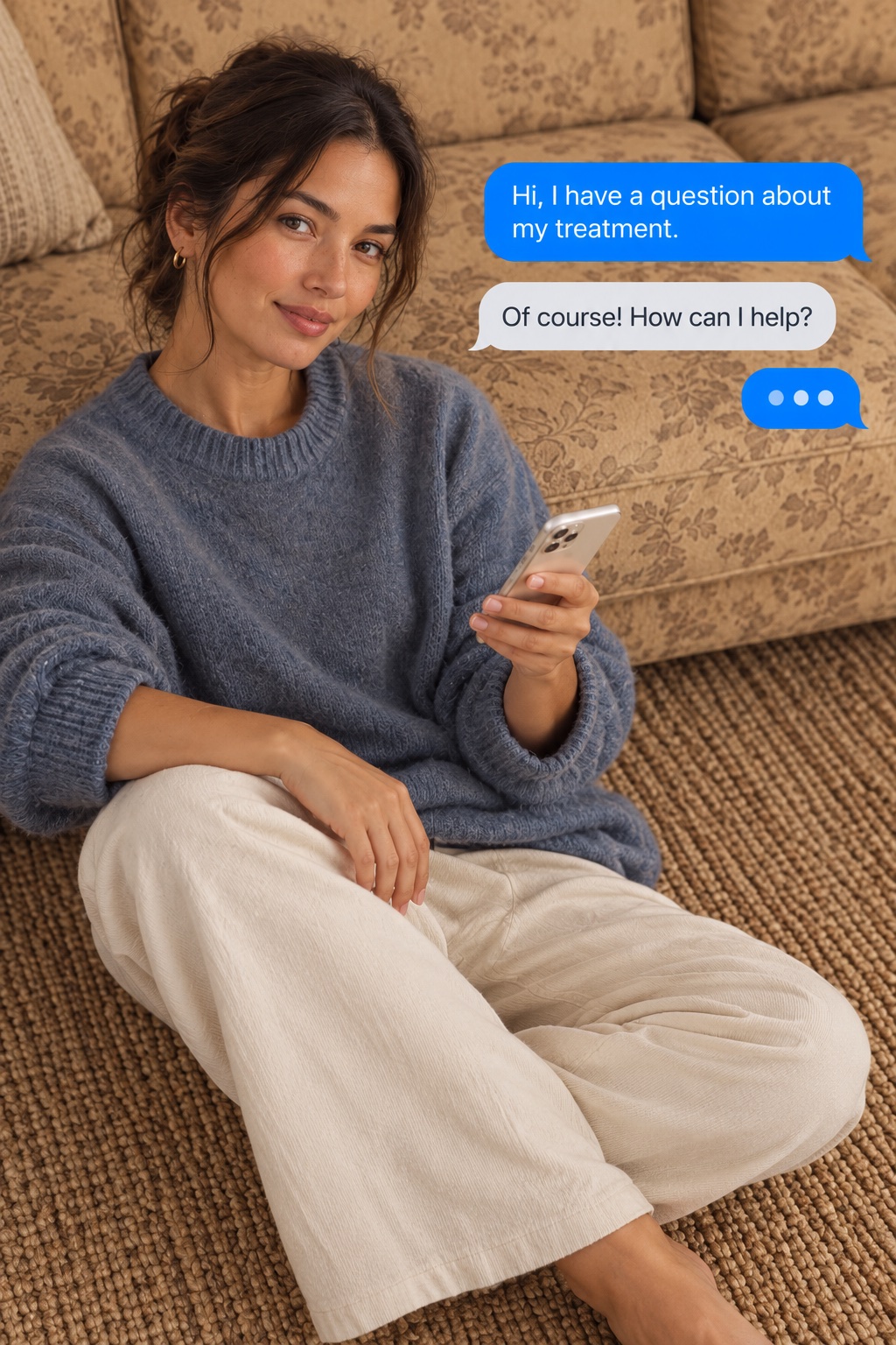 Woman messaging her care team, with the complete conversation visible
