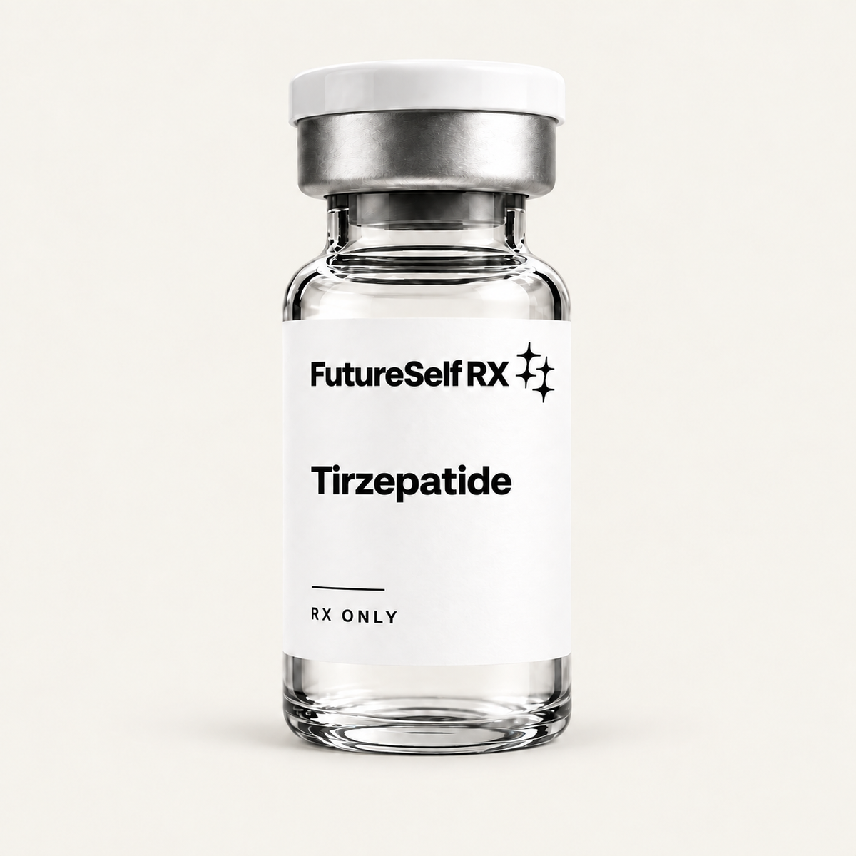 Tirzepatide — FutureSelf RX white vial packaging concept