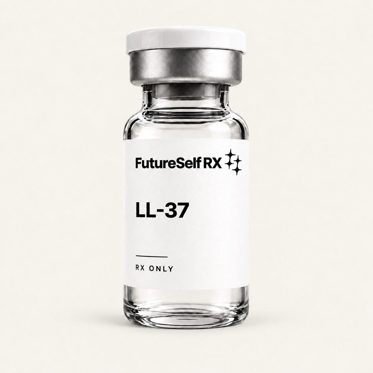 Illustrative FutureSelf RX LL-37 packaging concept; actual dispensing packaging may vary