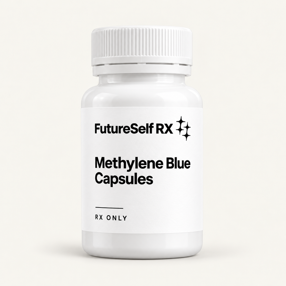 Illustrative FutureSelf RX Methylene Blue packaging concept; actual dispensing packaging may vary